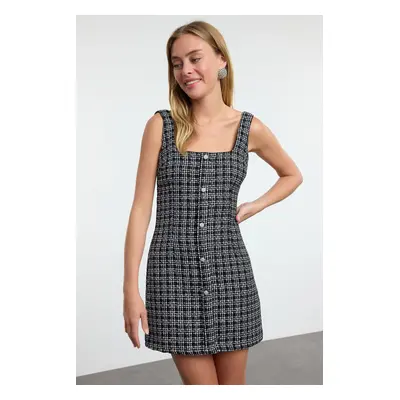 Trendyol Black Tweed Woven Short Dress