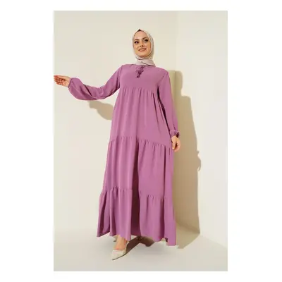 Bigdart Collar Lace-up Hijab Dress - D. Fuchsia