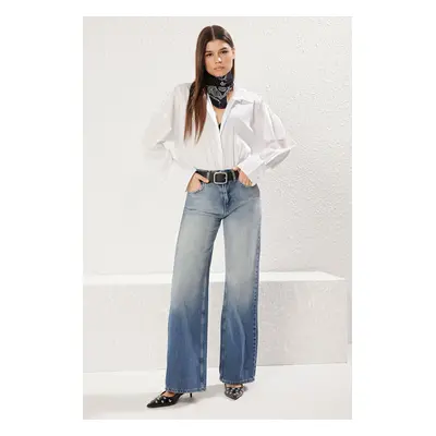 Trendyol Blue Normal Waist Wide Leg Jeans