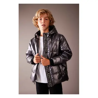 DEFACTO Boy's Water Repellent Hooded Fleece Lined Puffer Jacket