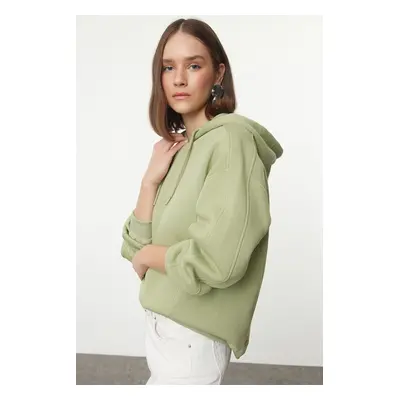 Trendyol Mint Oversize Thick Fleece Lined Hooded Knitted Sweatshirt