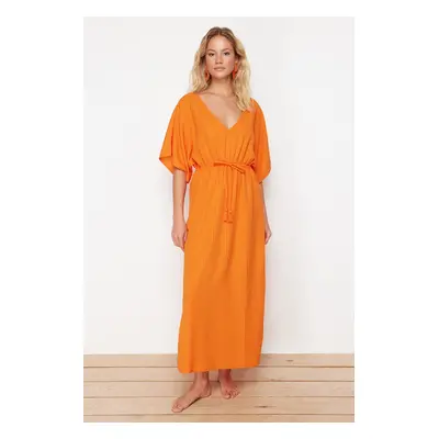 Trendyol Orange Maxi Woven Tie-Up Beach Dress