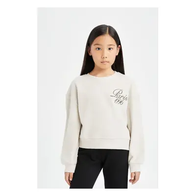 DEFACTO Girl Relax Fit Crew Neck Printed Thessaloniki Fabric Sweatshirt