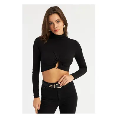 Cool & Sexy Women's Black Accessory Crop Blouse