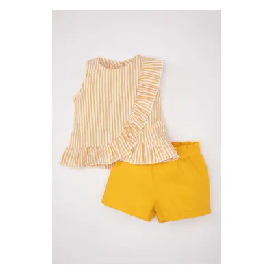 DEFACTO Baby Girl 2-Piece Set Crew Neck Striped Flame Poplin Sleeveless Blouse Shorts