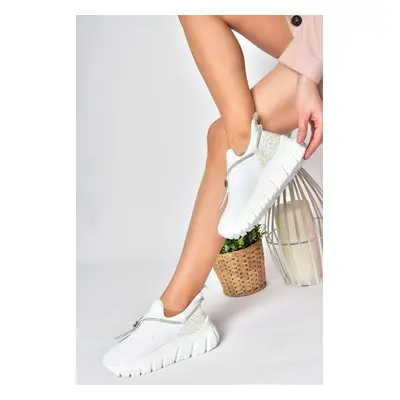 Fox Shoes White Knitwear Fabric Shimmer Detailed Women's Sports Shoes Sneakers.