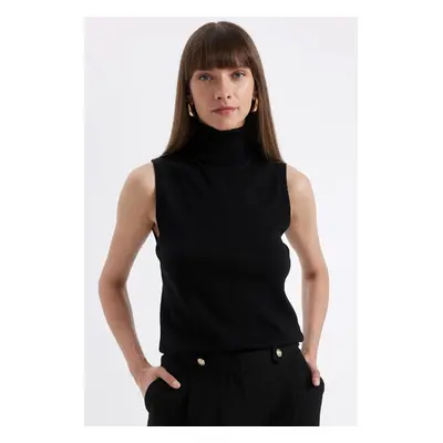 DEFACTO Black Regular Fit Turtleneck Sleeveless Basic Plain Knitwear Sweater