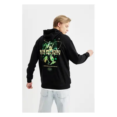 DEFACTO Rick And Morty Boxy Fit Hooded Back Printed Sweatshirt