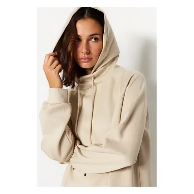 Trendyol Cream Hooded Diver/Scuba Knitted Sweatshirt