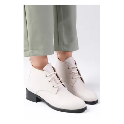 Mio Gusto Meera Beige Color Oval Toe Women's Ankle Short Flat Boots