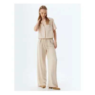 Koton Wide Leg Trousers Buttoned Waist Tied Normal Waist