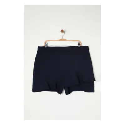 Trendyol Curve Navy Blue High Waist Wide Leg Shorts-Skirt