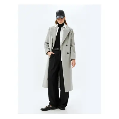 Koton Buttoned Double Breasted Extra Long Cashmere Coat