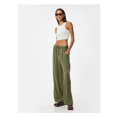 Koton Wide Leg Trousers with Cargo Pockets and Tied Waist