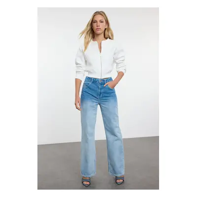 Trendyol Blue Wash Effect High Waist Wide Leg Jeans