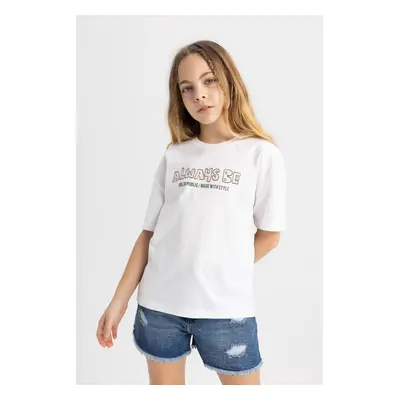 DEFACTO Girl Relax Fit Printed Short Sleeve T-Shirt