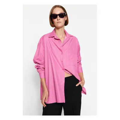 Trendyol Pink Oversize Wide Fit Striped Woven Shirt