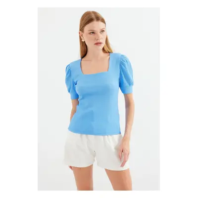 Bigdart Square Neck Knitted Blouse - Blue