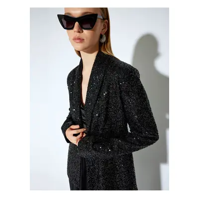 Koton X Melis Ağazat - Sequined Embroidered Double Breasted Blazer Jacket