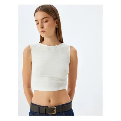 Koton Textured Slim Fit Round Neck Back Detail Sleeveless Crop Top