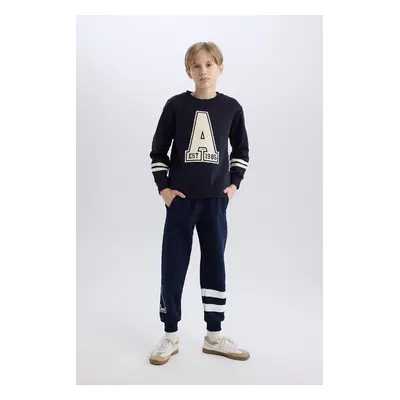 DEFACTO Boy Navy Blue Elastic Waist Leg Printed Jogger Sweatpants