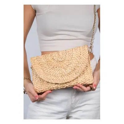 LuviShoes Colva Women's Dark Beige Straw Clutch Bag