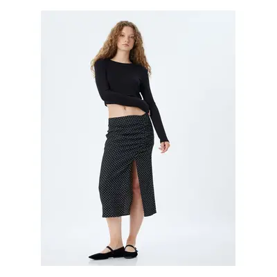 Koton Midi Skirt Slit Polka Dot Draped High Waist Slim Fit