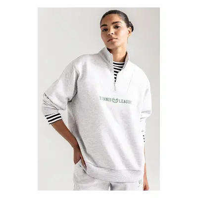 DEFACTO Fit Oversize Wide Mold Stand Collar Sports Printed Athlete Sweatshirt