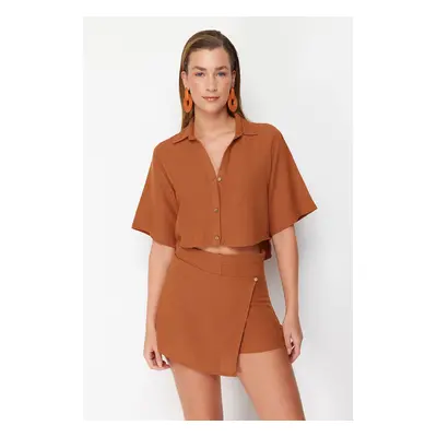 Trendyol Brown Woven Linen Blend Shirt Shorts Set