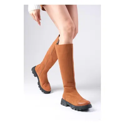 Mio Gusto Tan Suede Side Zipper Thick Soled Women's Boots