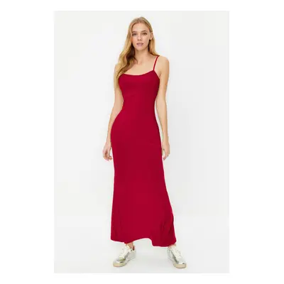 Trendyol Red Maxi Bodycone/Fits Body Strappy Stretch Knit Dress