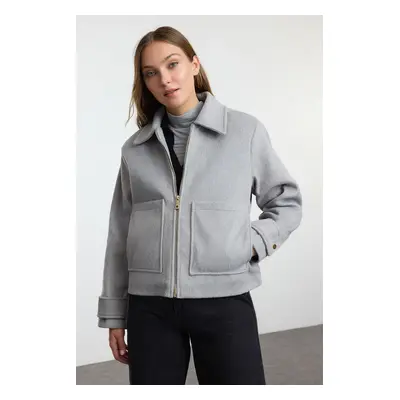 Trendyol Grey Oversize Molded Cashmere Thin Jacket Coat