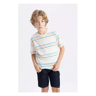 DEFACTO Boy's Crew Neck Striped Short Sleeve T-Shirt