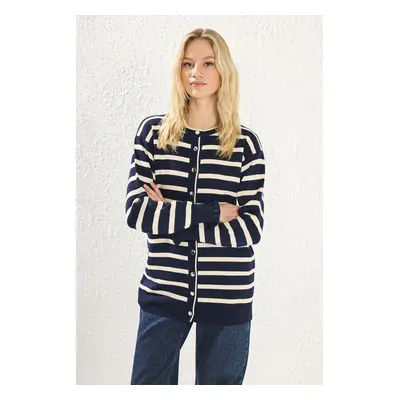 Trendyol Navy Blue Knit Striped Cardigan