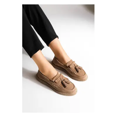 Marjin Women's Genuine Leather Loafers Casual Shoes Suma tan Suede