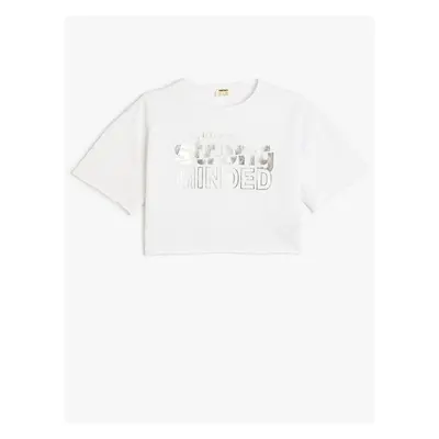 Koton Crop Oversize T-Shirt Printed Short Sleeve Crew Neck Cotton