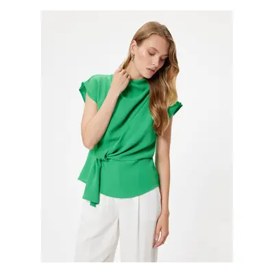 Koton Stand Collar Asymmetrical Knot Detail Sleeveless Blouse