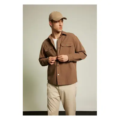 DEFACTO Relax Fit Polo Collar Snap Closure Pocket Canvas Shirt Jacket