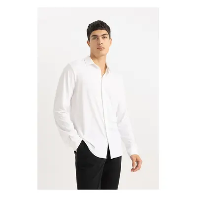 DEFACTO Slim Fit Slim Cut Polo Collar Basic Plain Long Sleeve Shirt