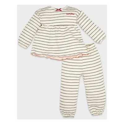 DEFACTO Baby Girl Pajama Set Striped Long Sleeve Top Elastic Waist Long Bottom