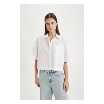 DEFACTO Crop Poplin Short Sleeve Shirt