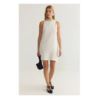 Trendyol Ecru Plain A Cut Stone Accessory Mini Woven Dress