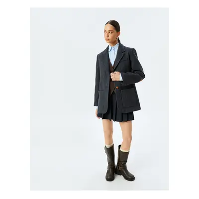 Koton Wool Blend Applique Double Pocket Detailed Double Breasted Oversize Cashmere Blazer Jacket