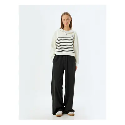 Koton Wide Leg Trousers with Elastic Waist, Label Detail, Slogan Pocket