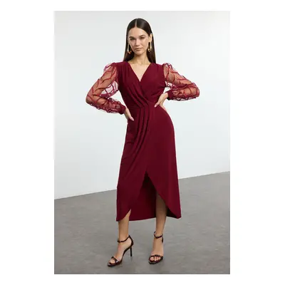 Trendyol Burgundy Double Breasted Sleeve Detailed Knitted Chic Dress