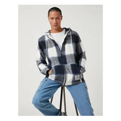 Koton Plaid Patterned Sweatshirt Hooded Pocket Detailed Zipper