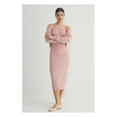 Trendyol Pink Plain Midi Knit Dress