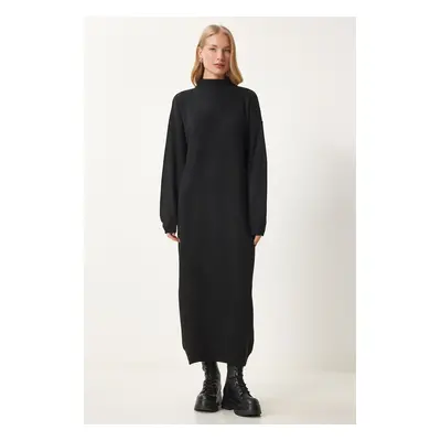 Happiness İstanbul Women's Black Turtleneck Long Knit Dress