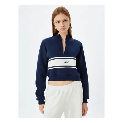 Koton Color Block Three Thread Raised Half Zipper Detail Crop Sweatshirt