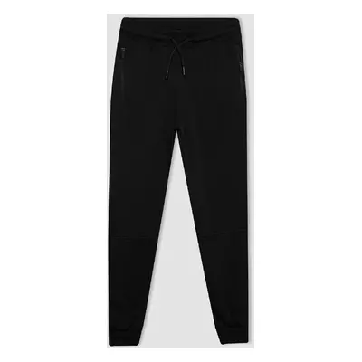 DEFACTO Boys Black Elastic Waist Leg Basic Plain Pocket School Jogger Sweatpants